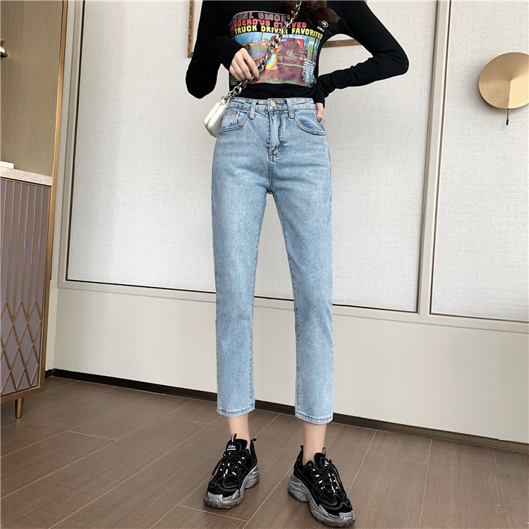 Straight Drum Jeans Woman High Waist Spring Summer Thin style Loose Display Slim with high elastic light blue 90% SMOKE PIPE PANTS TIDE