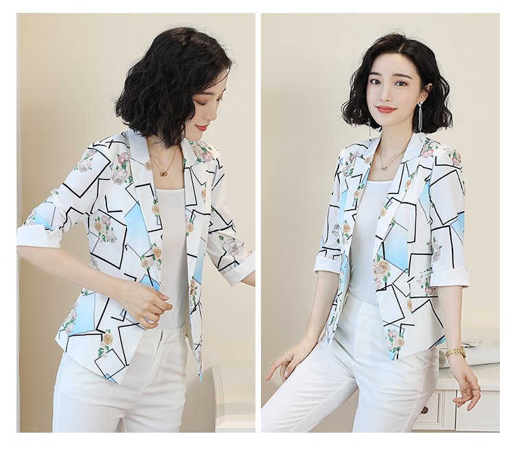 Mùa hè 2019 mới kích thước lớn tự tu luyện tay áo bảy điểm in nhỏ phù hợp với hoang dã ngắn phù hợp với áo khoác OL quần áo nữ chuyên nghiệp - Business Suit shop quần áo nữ gần đây