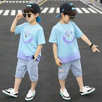 Childrens clothing boys summer suits 2021 new childrens net red foreign style fashionable jeans Korean version handsome summer trend