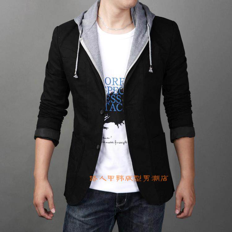 Hooded Small Suit Men's Youth Slim Long-sleeved Cotton Top Jacket Large Size Single Suit New Korean Hoodie