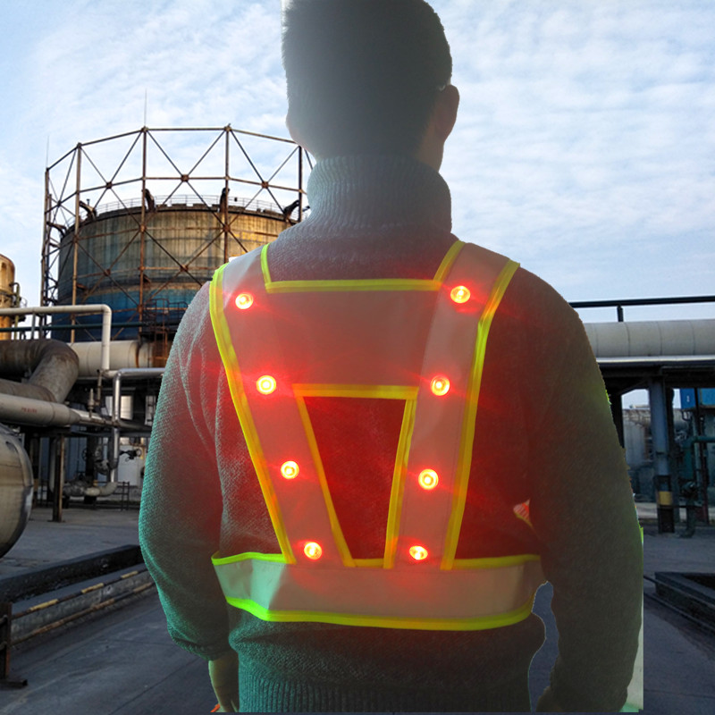With flashing lights LED reflective vest V-shape construction waistcoat traffic safety suit waistcoat Machia print
