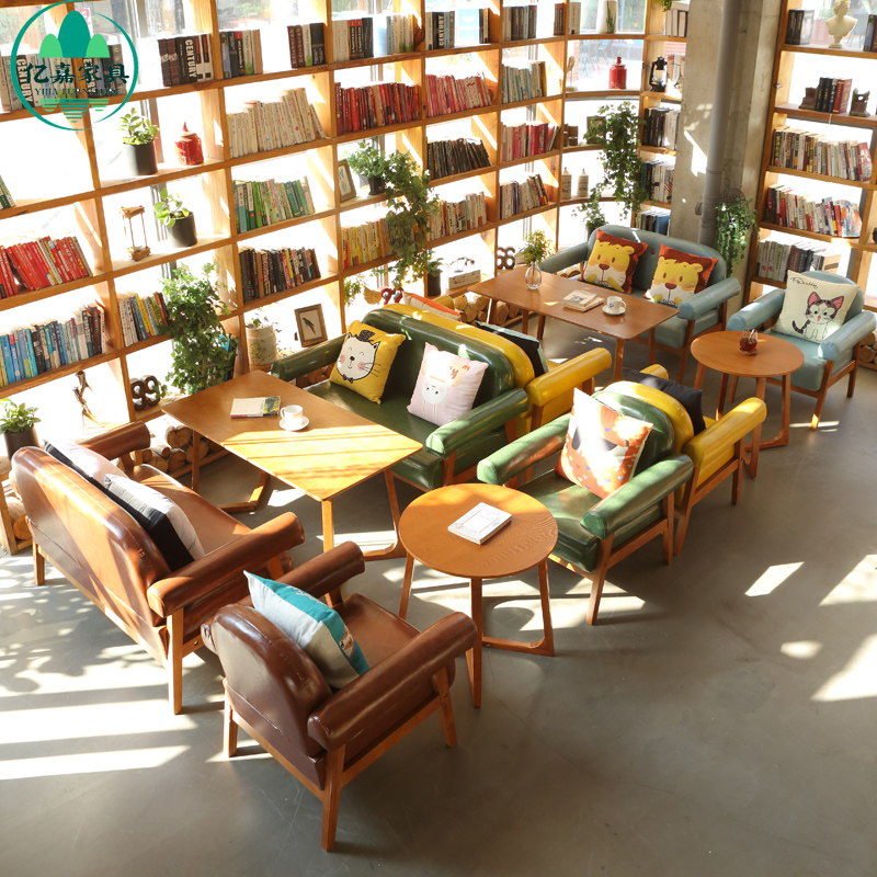 Coffee shop card seat milk tea shop solid wood sofa leisure bar dessert shop negotiation western restaurant book bar table and chair combination