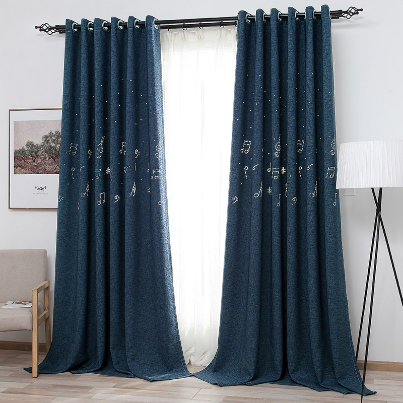 Blackout curtains 2020 new simple floating curtains floor-to-ceiling windows living room Asian cotton linen full sunshade cloth bedroom adhesive hook