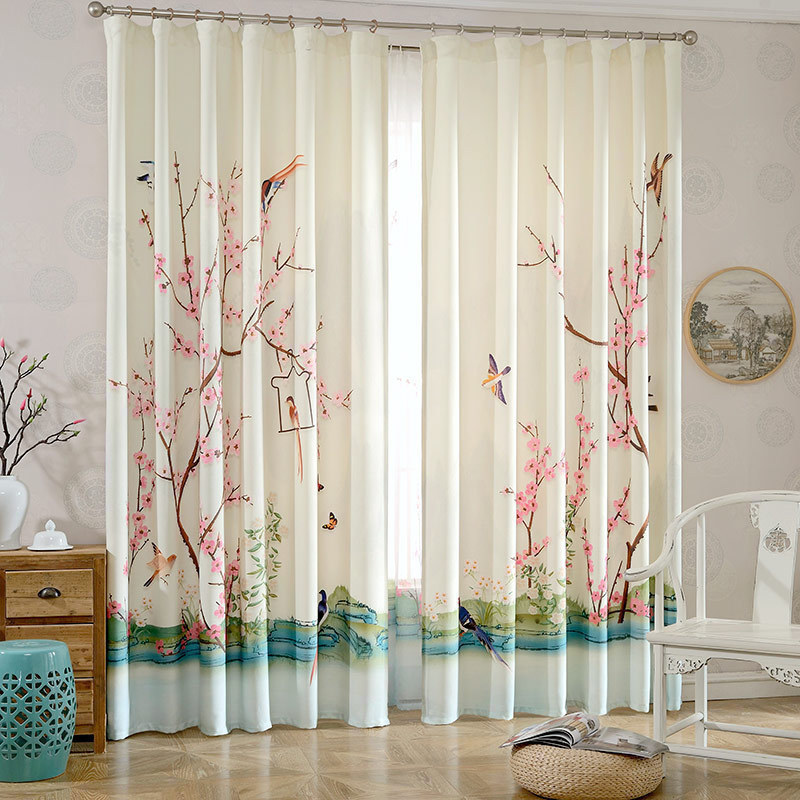 Blackout curtains 2021 New Chinese style Pastoral window living room window curtain full sunshade cloth bedroom adhesive hook