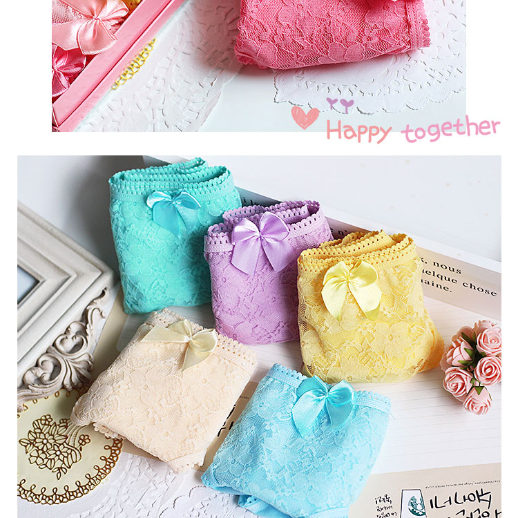 Summer Candy Color Lace Bow Cotton Quần lót Cô gái eo thấp Quần tam giác nữ Hộp quà tặng quần lót nam