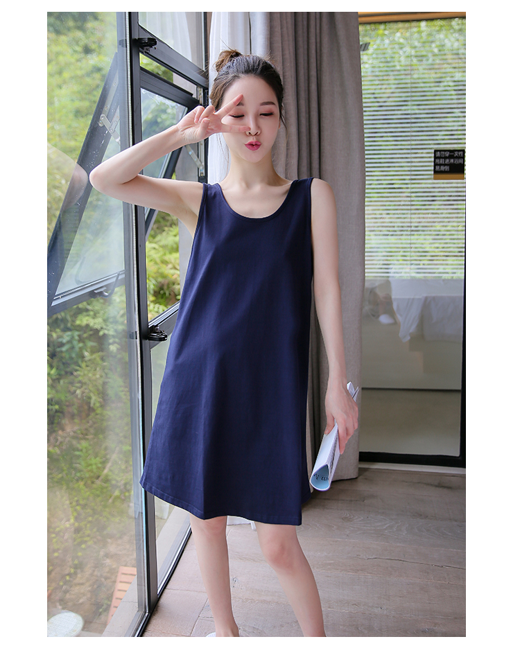 Áo ngủ nữ mùa hè phương thức không tay sinh viên Hàn Quốc đồ ngủ cotton gợi cảm áo vest mỏng phục vụ nhà - Đêm đầm váy ngủ gợi cảm