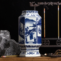 Jingdezhen porcelain six-square blue and white vase flower arrangement Living room decoration TV cabinet entrance Bogu frame soft decoration