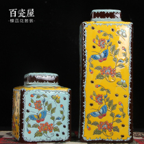 New Chinese-style European American porch Vase ornaments antique jewelry ceramic yellow classical living room Boku wine cabinet
