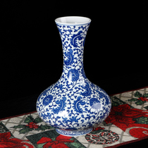Jingdezhen new Chinese blue and white hand-painted phoenix tail bottle porcelain home decoration entrance Bogu frame living room vase decoration