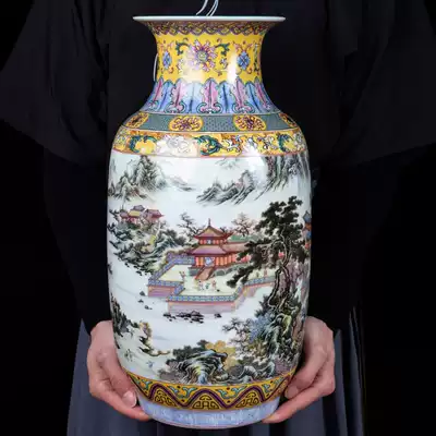 New Chinese hand-painted pastel Jiangnan beautiful winter melon bottle living room floor Vase ornaments porch decoration