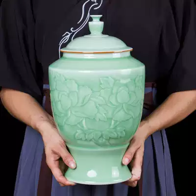 New Chinese home jewelry official kiln ceramic green glaze ceramic storage pot Vase ornaments desktop ornaments crafts