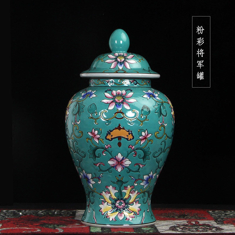 Jingdezhen ceramics hand-painted Chinese high-grade pastel wrapped branch lotus general tank modern decoration living room entrance decoration