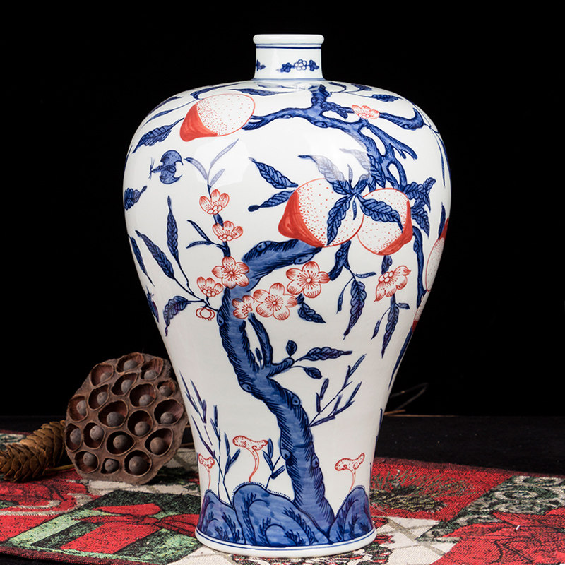 Chinese powder color hand-painted subeau plum bottle ceramic vase living room Xuanguan Bogu frame-like room soft-set flower arrangement swinging piece