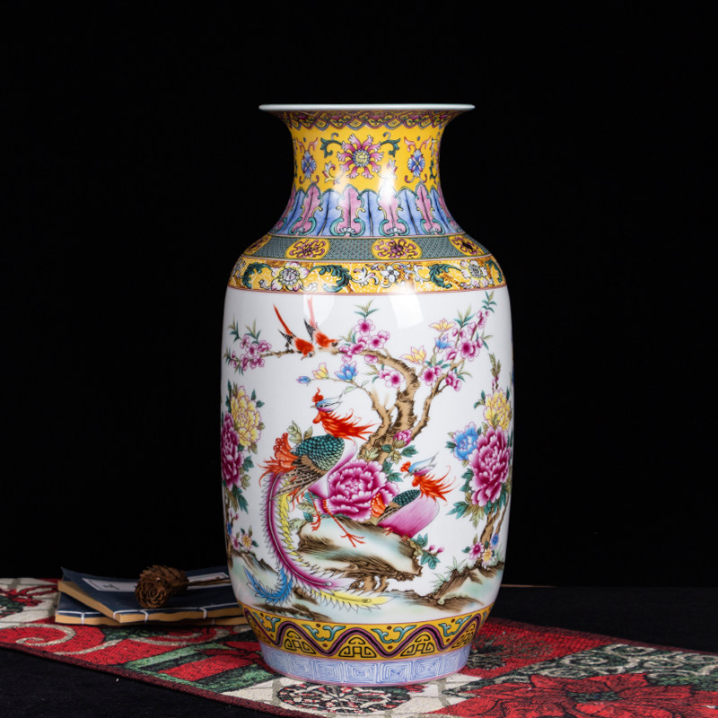 New Chinese style modern hand-painted pastel color auspicious phoenix to instrument household sitting room ceramic be born vase porch wine ark handicraft