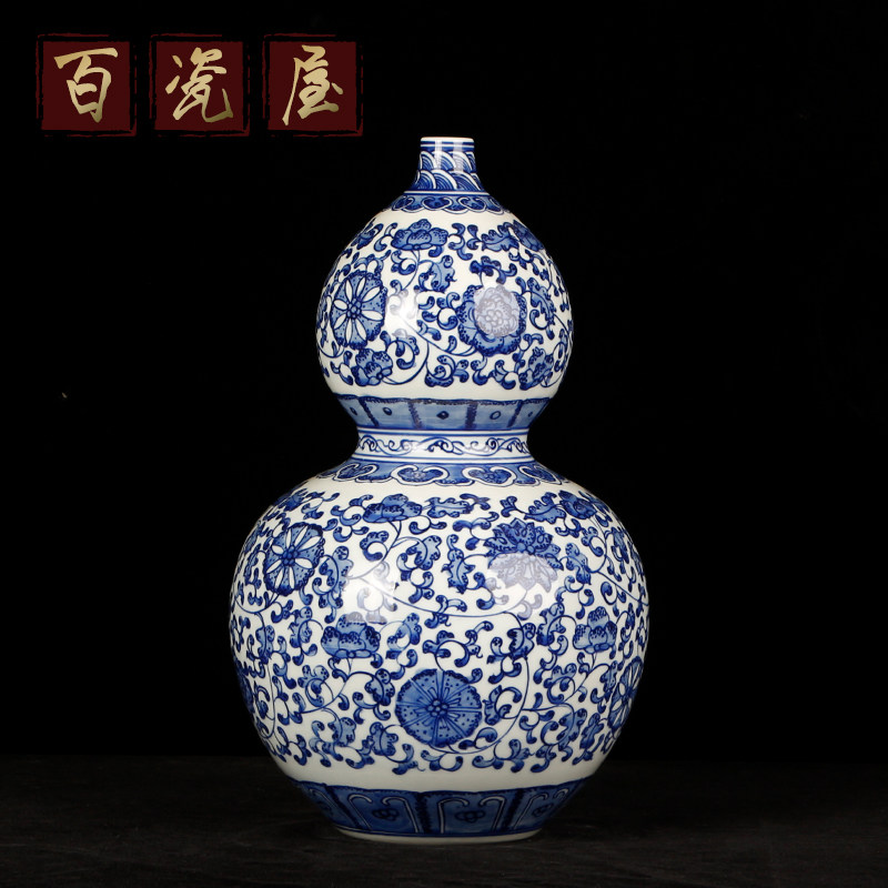 100 100 Porcelain House Reworked Hand Painted Green Flower Porcelain Octapel Gourd Bottle Ceramic Vase Pendulum with Ming and Qing Classic Collection Chinese