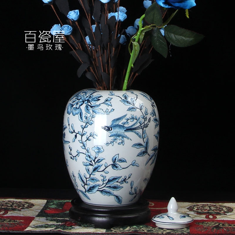 Neoclassical Chinese retro living room home pastel rose bird soft decoration Ceramic countertop vase floral decoration