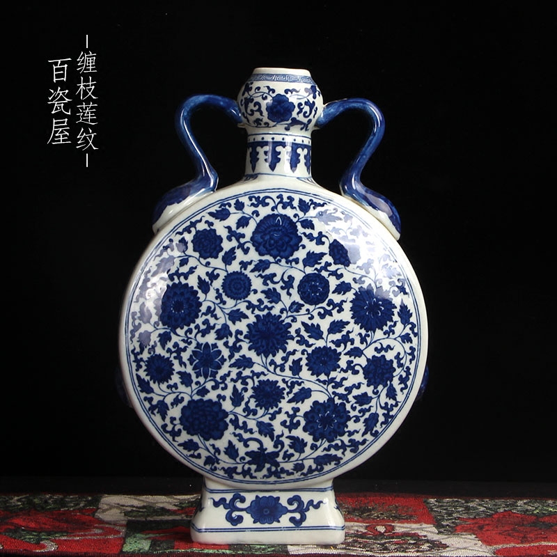 Chinese binaural ceramic flat mouth bottle wine cabinet Living room antique frame Simple decoration craft gift decoration Creative antique