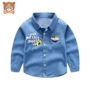 Áo trẻ em mùa thu đông cho bé trai sơ mi denim tay dài cotton mới cộng với áo nhung cho bé áo sơ mi bé trai mùa đông