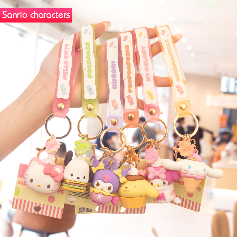 Authentic Sanrio Family Snack Series Keychain School Bag Pendant Kuromi Big-Eared Dog Gift for Girls