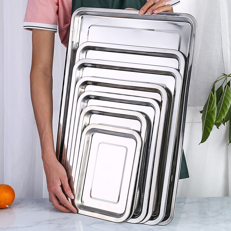 Stainless Steel Square Plate Tray Dinner Plate Rectangular Plate Barbecue Plate Shallow Square Plate Large Quantity Discount