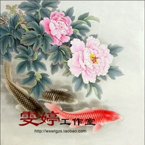 Gongbi painting white sketch background -- Carp lotus lotus pond flower and bird painting Chinese painting professional Gongbi painting background