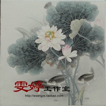 Meticulous painting white drawing draft-carp picture Lotus crucian carp White drawing flower and bird painting professional meticulous painting drawing bottom draft