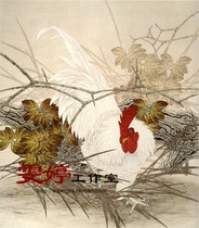 Gongbi painting white drawing background-Dajitu Rooster animal painting Chinese painting Calligraphy and painting homework painting