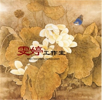 Gongbi painting white sketch Physical white paper background draft Flower and bird line drawing Chinese painting draft Lotus Kingfisher painting homework painting