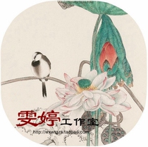 Gongbi painting white sketch background-fan surface round surface sketch Lotus bird Chinese painting Calligraphy painting painting industrial painting*