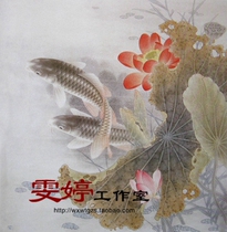 Gongbi painting white sketch manuscript-lotus carp drawing white sketch flower and bird painting Professional Gongbi painting background