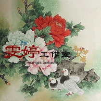 Meticulous painting and white drawing manuscript-Peony pigeon flower and bird painting figure meticulous drawing drawing bottom draft *
