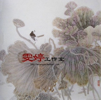 Meticulous painting white paper draft flower and bird line drawing Chinese painting manuscript Lotus Pond Lotus bird painting line drawing professional