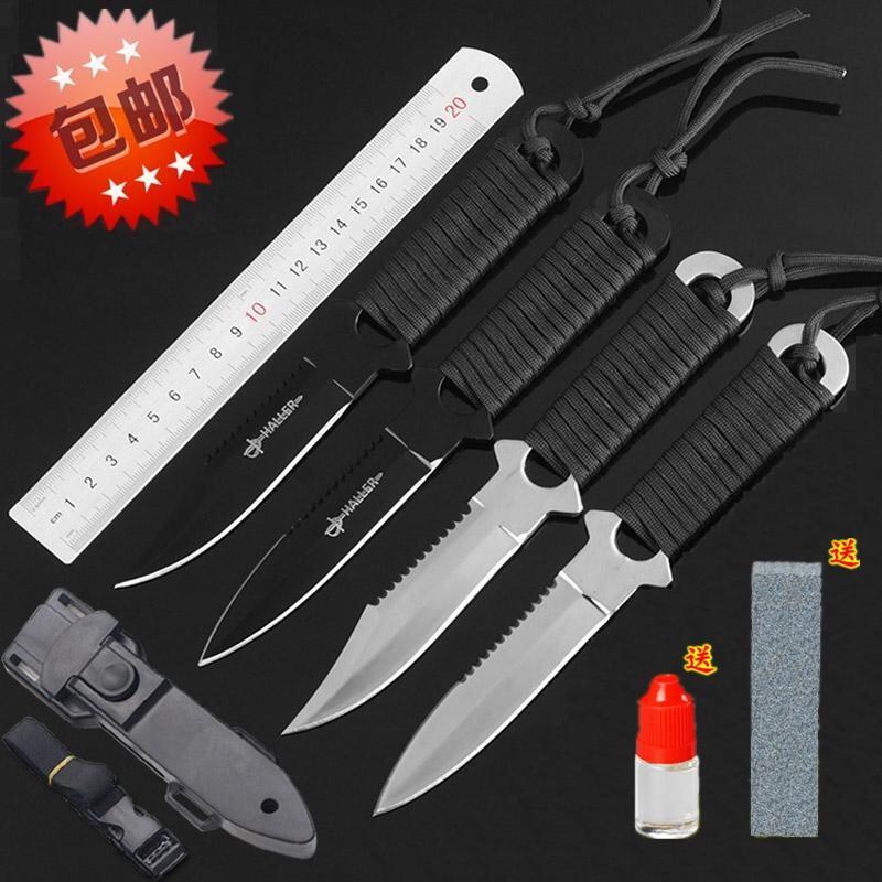 Special battle diving knife leggings knife rope handle Outdoor training short knife One-piece keel picnic straight knife send grindstone