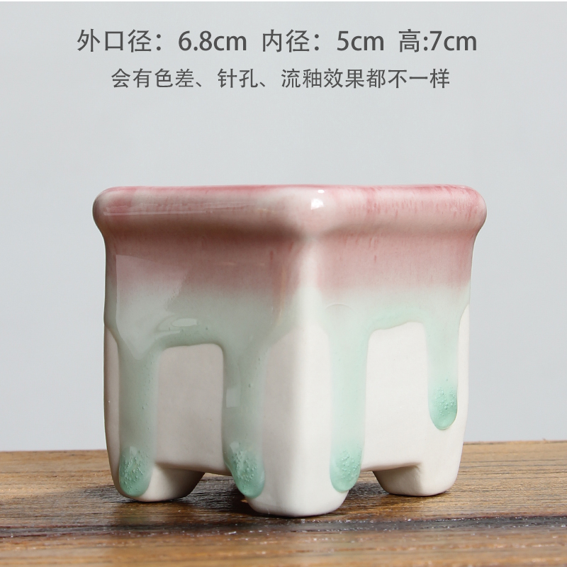 Fluorescent Green & Style 47New products Fleshy flowerpot ceramics Plain burning ventilation Lithops Asshole Basin square Milk tank Ice crack Flow glaze Flowerpot