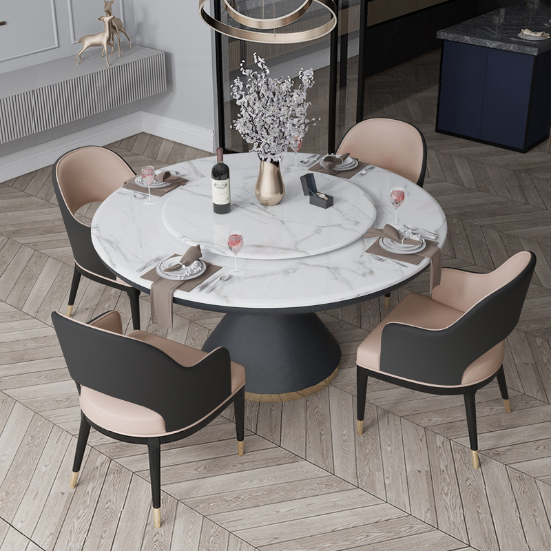 Nordic light luxury marble dining table and chair combination household small apartment marble round with turntable dining table and chair set