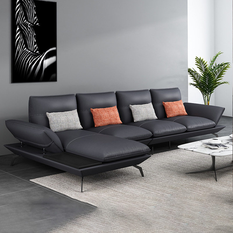 Italian minimalist leather sofa combination living room corner sofa Nordic ins style small apartment leather art sofa