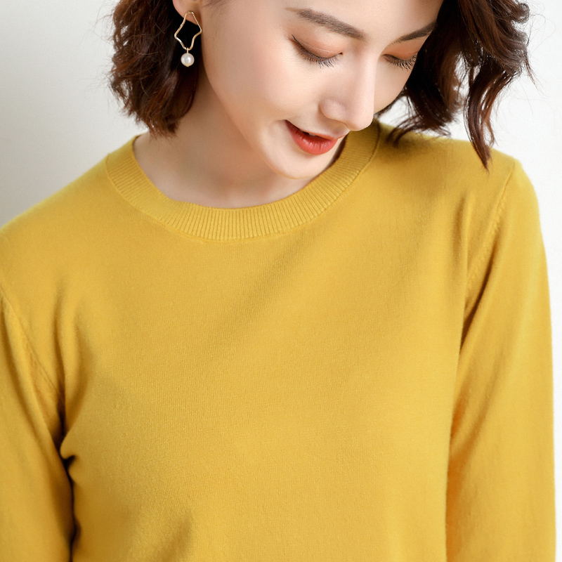 phụ nữ Round-ring áo len cashmere của ngắn lỏng lớn mã dệt kim đáy mùa thu / mùa đông Hàn Quốc phiên bản của cơ thể màu rắn xây dựng áo len dày