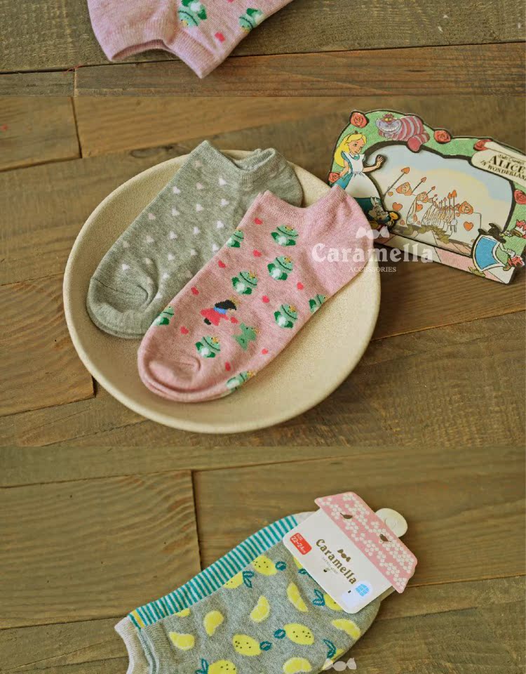 2 đôi vớ, vớ thuyền của phụ nữ, mùa xuân và mùa hè, phim hoạt hình cotton, Nhật Bản thấp, miệng nông, bông vô hình, thấp, caramella - Vớ hàng tuần quần tất