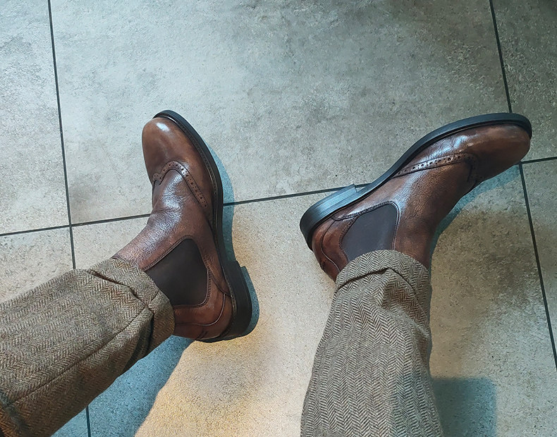 Челси сапоги 英伦复古潮流真皮做旧圆头高帮皮鞋舒适透气切尔西靴百搭马丁靴男