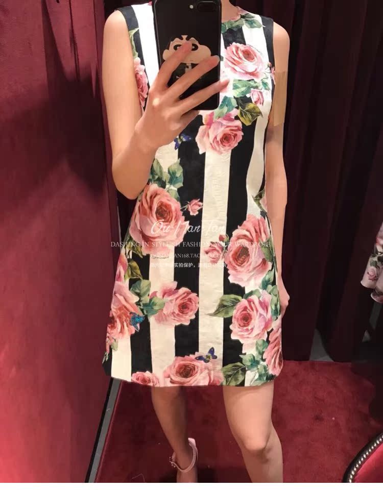 18 mùa hè mới tên lớn haute couture sọc đen trắng in hoa jacquard không tay Một chiếc váy eo nữ váy đầm dự tiệc cưới