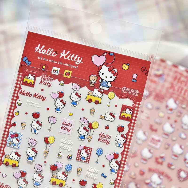 2025 New Hello Kitty Embossed 3D Nail Art Stickers Cartoon Cute Waterproof Pen Holder Stickers Camera Nail Stickers