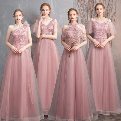 Evening dress prom gown Bridesmaid dress new girlfriends group sisters dress female banquet party pink lace long dress