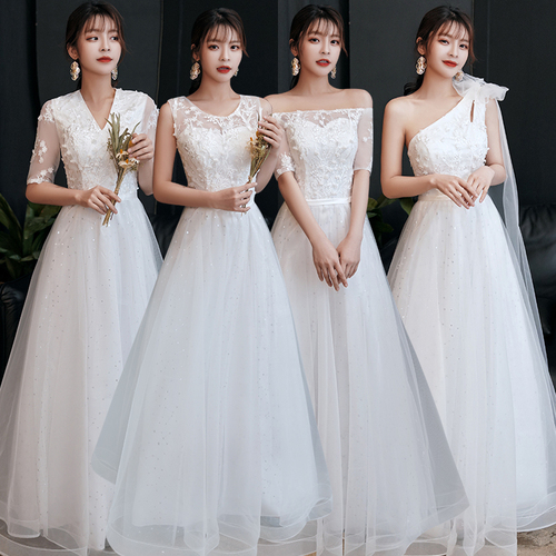 Evening dress prom gown Dress female white sister group banquet president style foreign style boudoir dress host evening dress