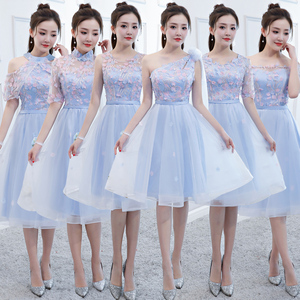 Evening dress prom gown Temperament evening dress blue party dress wedding sister group short Bridesmaid Dress