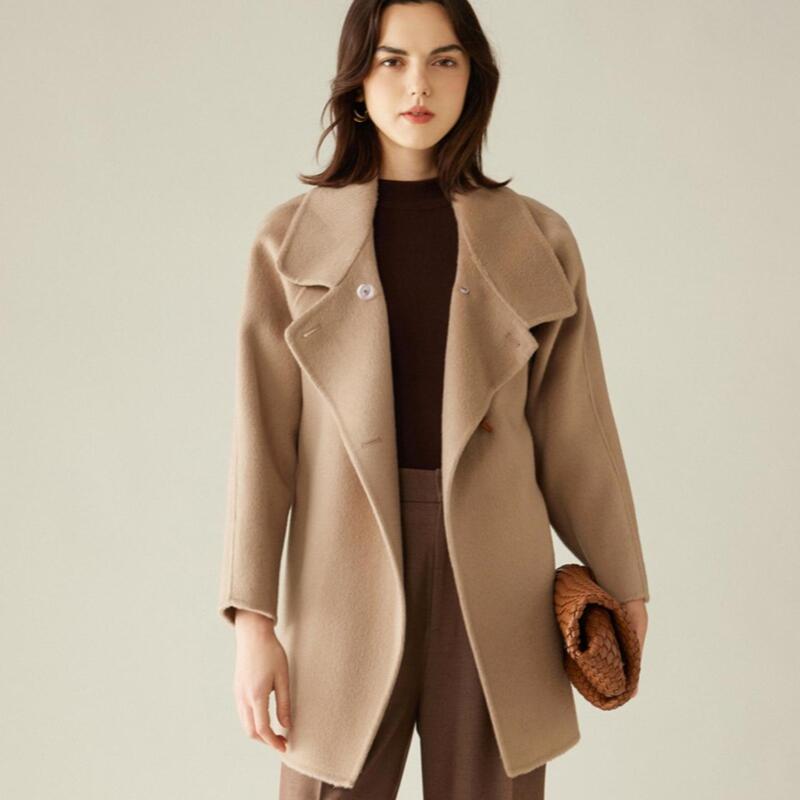 New Autumn and Winter Camel Wool Coat for Petite Women, Loose Woolen Coat with Belt and Buttons, Elegant Style New Autumn and Winter Camel Wool Coat for Petite Women, Loose Woolen Coat with Belt and Buttons, Elegant Style