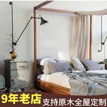 QAY home American standard Nordic style four-poster bed Modern black Walnut color full solid wood bed custom wedding bed shelf bed