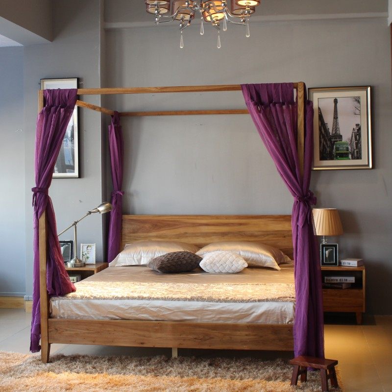 QAY home full solid wood bed Nordic Japanese shelf bed simple modern B & B furniture Southeast Asia four-poster bed
