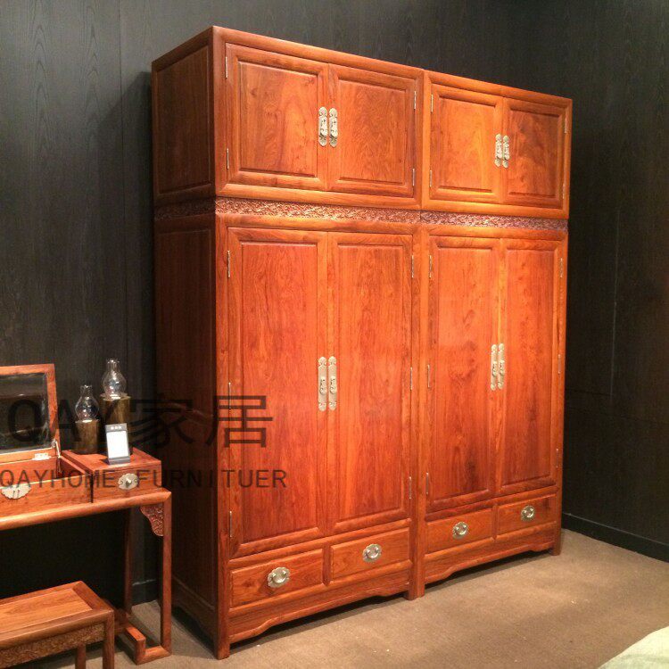 QAY home old elm four door solid wood wardrobe African Rosewood hedgehog red sandalwood wardrobe new Chinese furniture