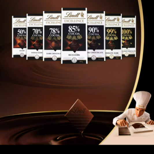 Lindt瑞士莲进口特醇排装可可黑巧克力99%100%5片装休闲零食