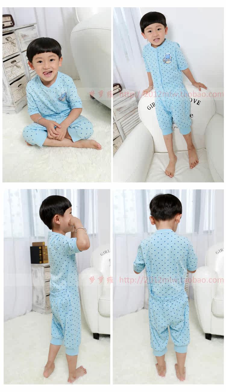 Trẻ em một mảnh đồ ngủ mùa hè cotton thoáng khí cậu bé phần mỏng jumpsuit romper ngắn tay lớp Một nhà dịch vụ nhà vệ sinh bodysuit bé trai 0-24 tháng